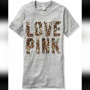 VS PINK Leopard Print Campus Logo Short Sleeve T-Shirt/ Large